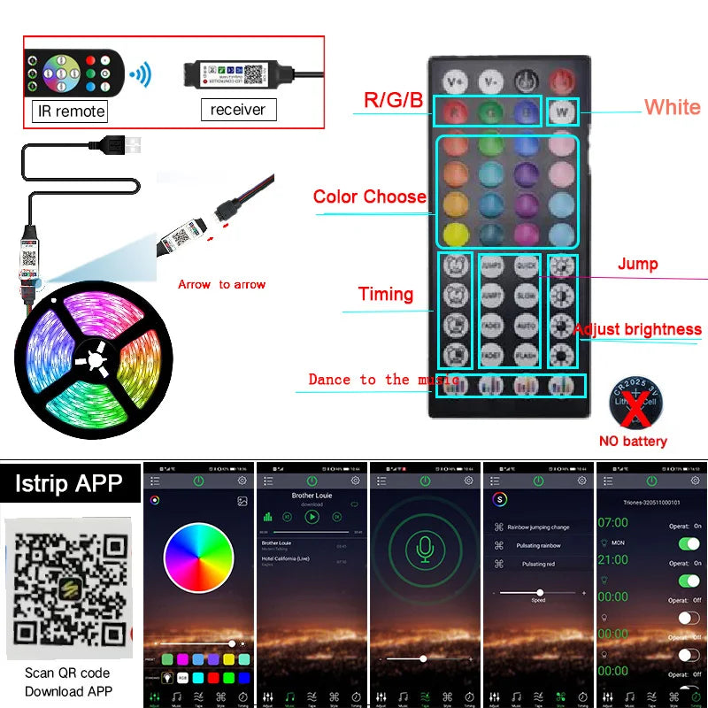1M-30M Bluetooth LED Strip 5050 RGB Strip WIFI USB LED Light Flexible Ribbon Stripe RGB Diode Tape IR Controller - ezmartshop.online